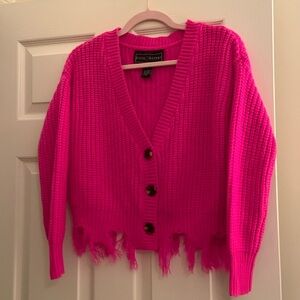 Polly & Esther Hot Pink Fringed Cardigan